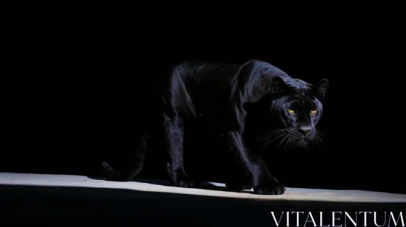 Glistening Black Panther in Dark Spotlight AI Image