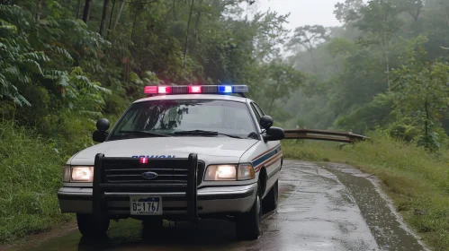 Rainy Rural Road Police Car Drive