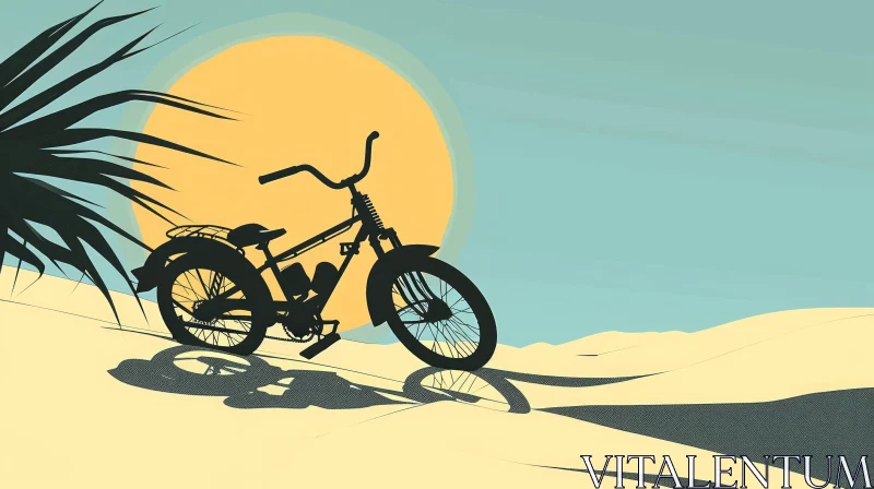 Vintage Bicycle in Desert Sunset Illustration AI Image