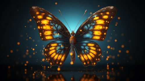 Beautiful 3D Butterfly Rendering on Dark Blue Background