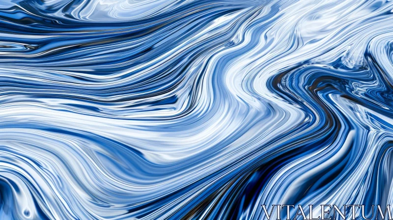 Blue and White Abstract Painting with Fluid Motion AI Image