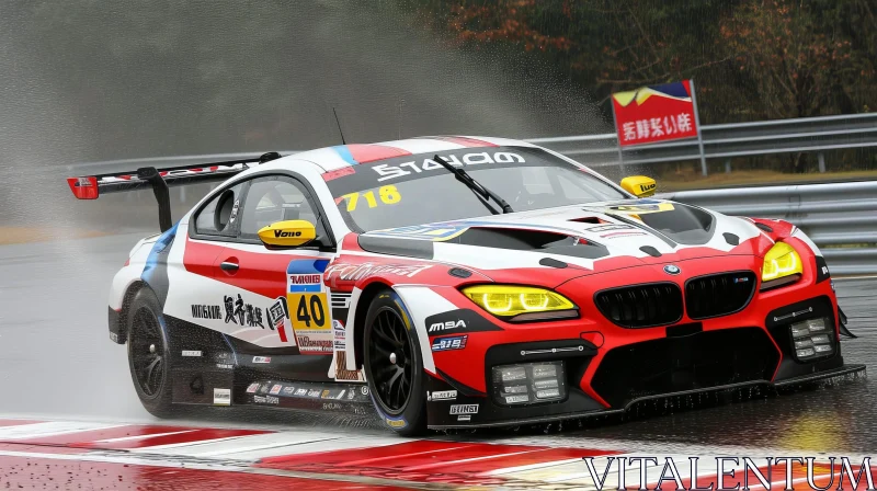 Intense Racing Action: Red and White BMW M6 GT3 Race Car AI Image