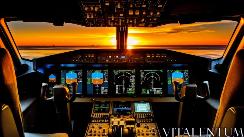 AI ART Sunset Flight: Captivating Airplane Cockpit View
