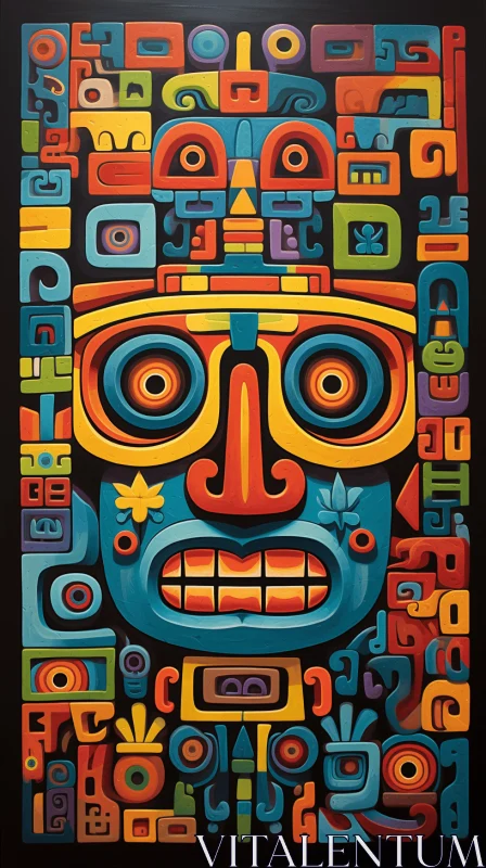 AI ART Enigmatic Aztec Mask Artwork | Captivating Symbolic Painting