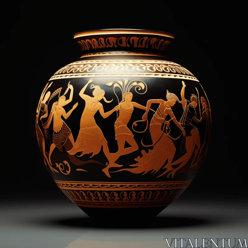 Black Vase with Mythological Dancing Figures | Digital Art AI Image