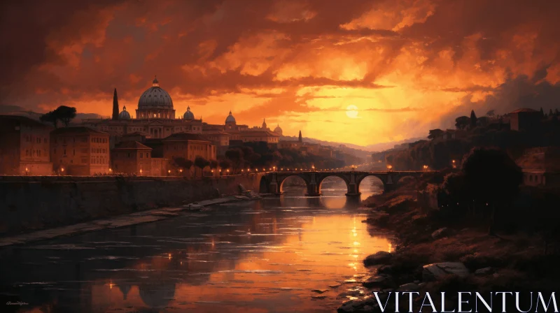 Captivating Sunset at the Skyline of Rome - Classical Landscapes AI Image