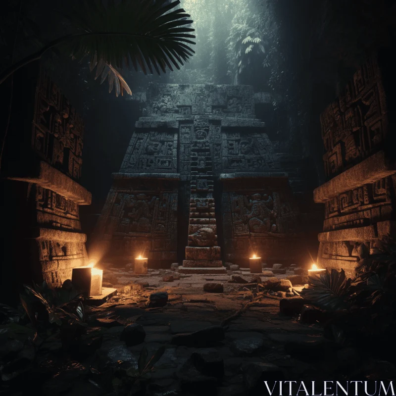 Dark Night in the Aztec Rainforest: Unreal Engine 5 and Mayan Art AI Image