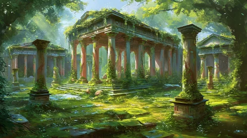 Ruined Temple in Forest - Digital Painting