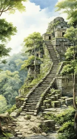 Scenic Jungle with Ancient Stone Pyramid: Detailed Architecture Painting