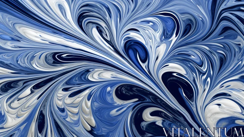 Blue and White Abstract Marbled Painting AI Image