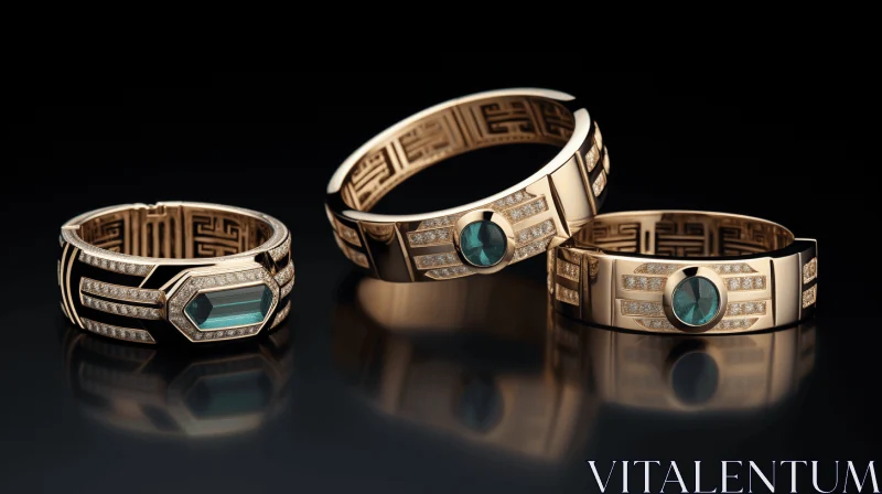 Exquisite Emerald and Blue Diamond Rings Inspired by Japanese Motifs AI Image