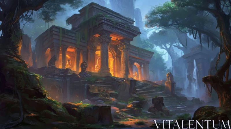 Ruined Temple in Jungle Digital Painting AI Image