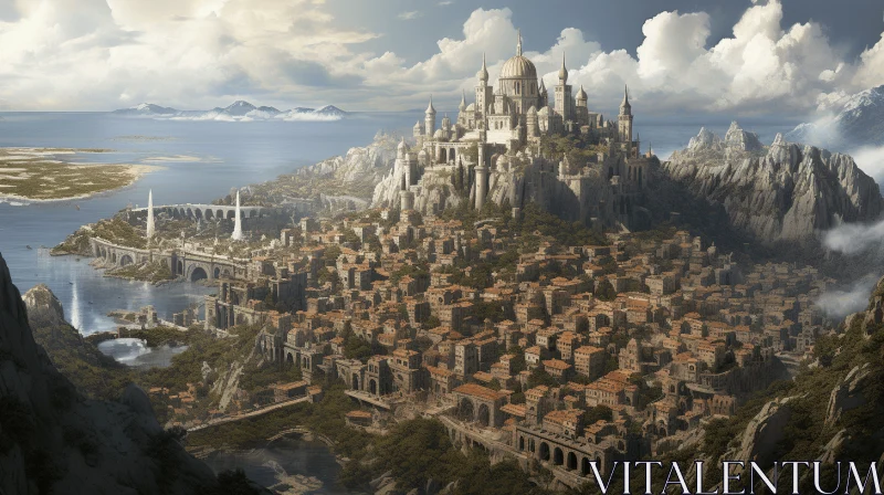 Enchanting City on a Mountain | Neoclassical Fantasy Art AI Image
