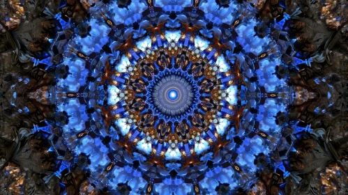 Blue and Brown Mandala Art - Abstract Circular Design