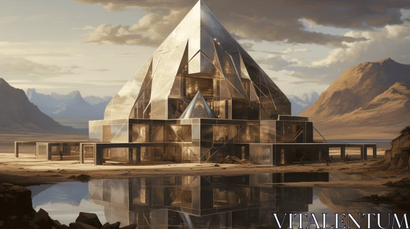AI ART Mirrored Realms: A Captivating Artwork of a Large Pyramid in the Desert