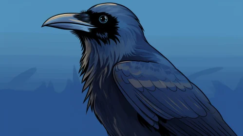 Dark Blue Raven Illustration - Cartoonish Bird Artwork