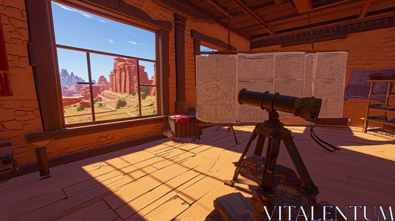 Immersive 3D Rendering of a Room in Wild West Setting AI Image