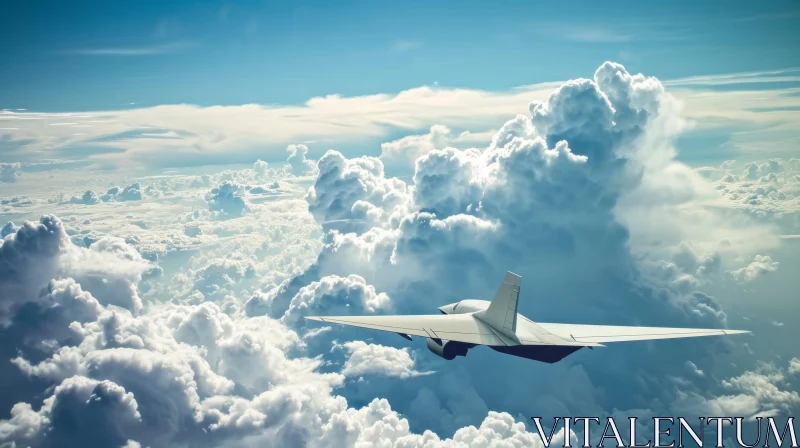 Sleek White Fighter Jet Flying Above Clouds AI Image