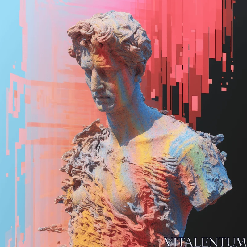Vibrant Sculpture in Glitch Art Style | Hellenistic Art Influence AI Image