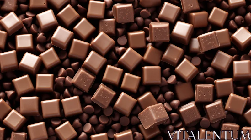 Close-up of Milk Chocolate Cubes and Mini Chocolate Chips AI Image