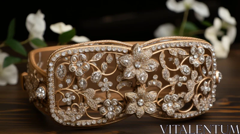 Gold-Colored Metal Belt with Floral Design Close-Up AI Image