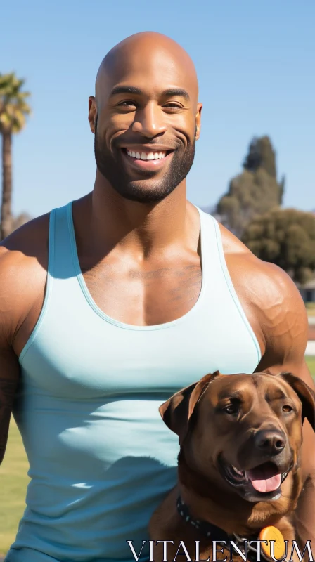 AI ART Smiling African-American Man with Dog in Park