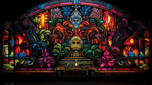 Captivating Stained Glass Artwork with Tiki Man | Intricate Design