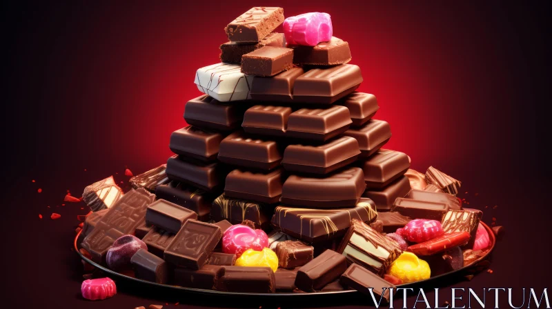 Close-Up of Chocolate Bars and Candies | Indulgence and Richness AI Image