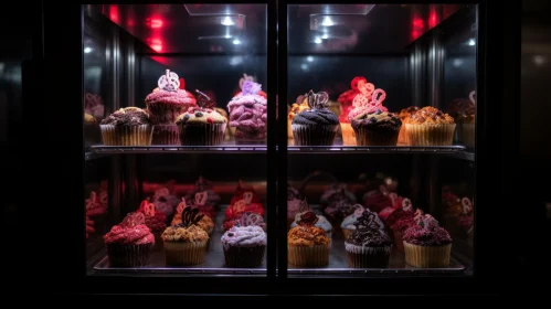 Enchanting Cupcake Showcase: Illuminated by Red Light