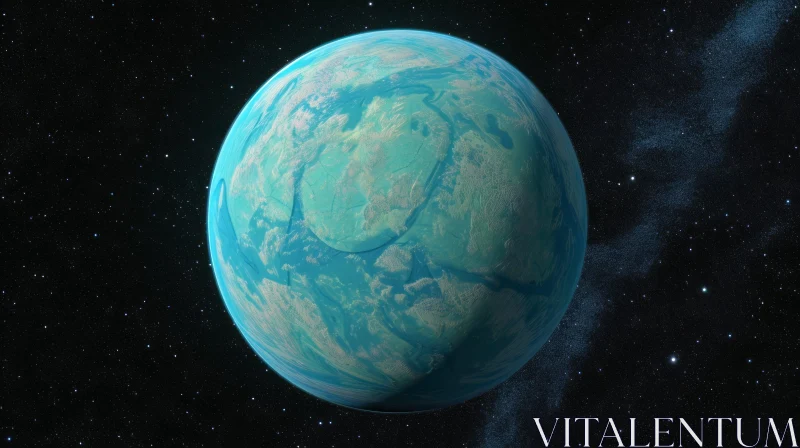 Enigmatic Alien Planet with Blue-Green Surface and Water AI Image