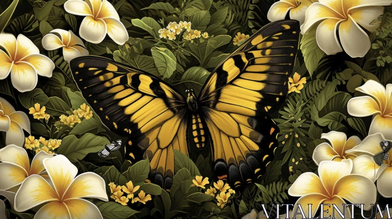 Exquisite Butterfly Painting in Lush Garden AI Image