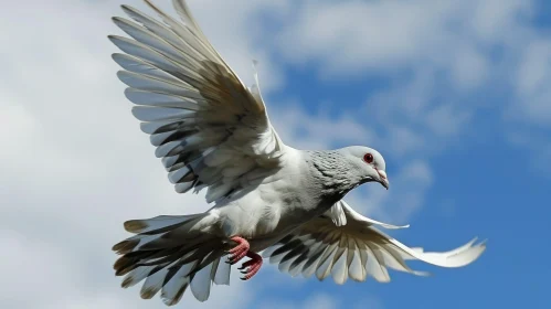 Majestic White Pigeon Flying in Blue Sky