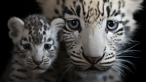 Snow Leopard and Cub Portrait - Intense Blue Eyes Close-Up