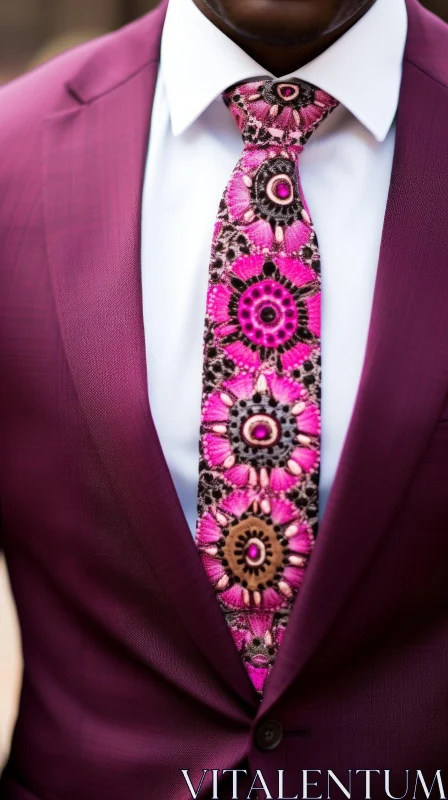 Stylish Man in Purple Suit with Floral Tie AI Image