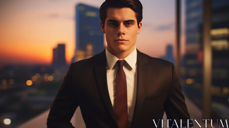 Confident Urban Businessman in Suit and Tie AI Image