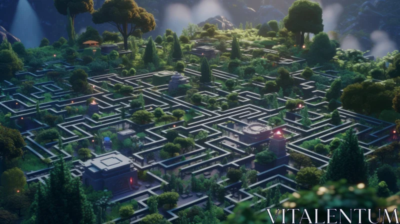Enigmatic Labyrinth in a Fantasy World AI Image