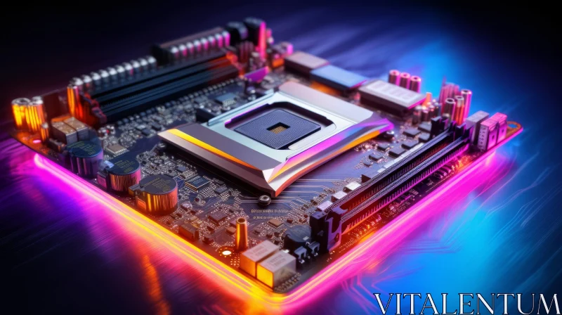 Futuristic Computer Motherboard with Illuminated Electronic Components AI Image