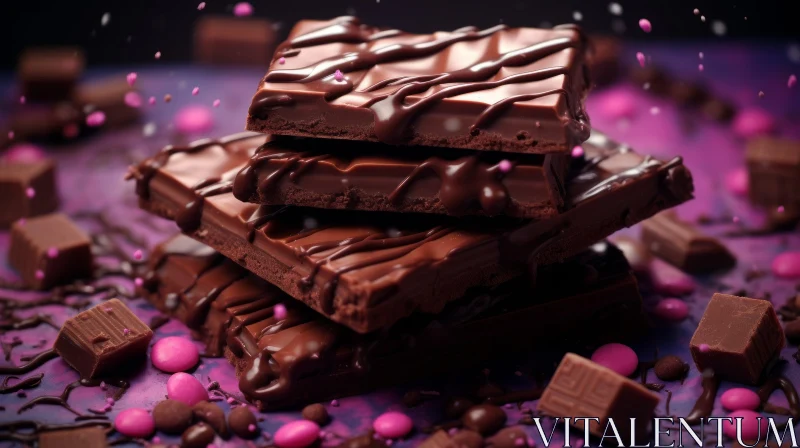 Indulgent Chocolate Bars on Dark Purple Background AI Image