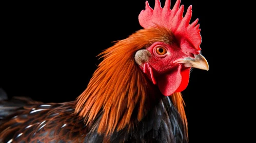 Close-up Rooster Portrait with Red Feathers