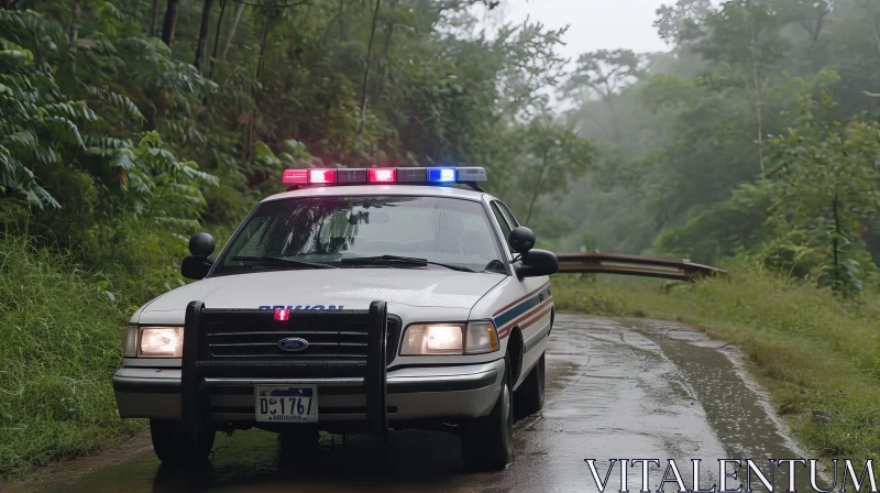 Rainy Rural Road Police Car Drive AI Image