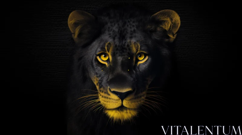 Black Lion Digital Painting with Yellow Eyes AI Image