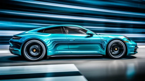 Blue Sleek Sports Car in Motion | Luxury Model Design