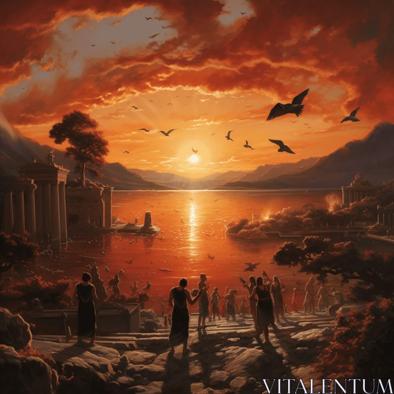 Captivating Sunset Painting in Classical Genre Style AI Image