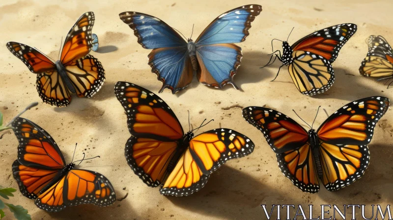 Colorful Butterflies on Sandy Surface AI Image