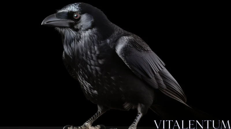 Majestic Raven Perched on Branch - Striking Wildlife Image AI Image