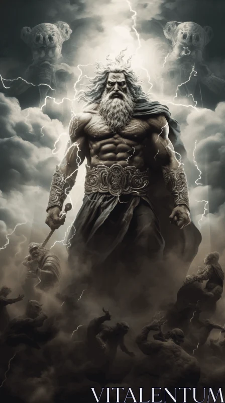 Powerful God in Front of Storm Clouds - Detailed Character Design AI Image