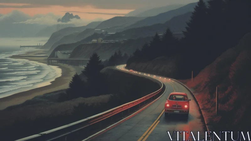 Scenic Coastal Road Drive at Sunset AI Image