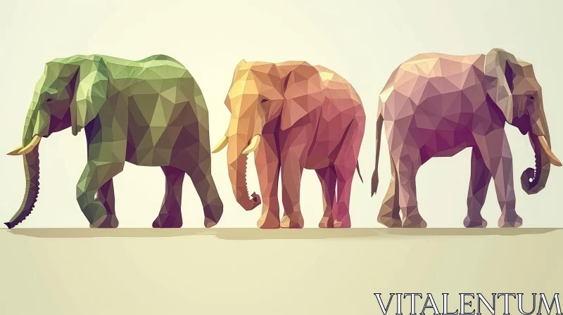 Three Elephants Geometric Vector Illustration AI Image