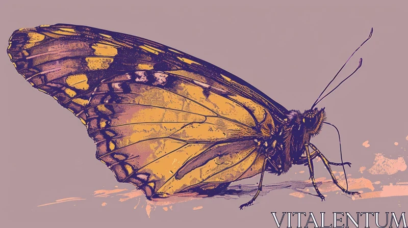 Yellow Butterfly Illustration on Branch AI Image