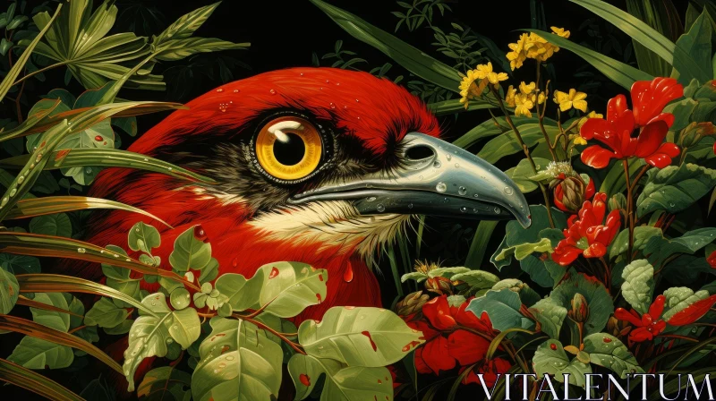 AI ART Curious Bird in Lush Green Jungle - Digital Painting